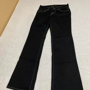 Eunina Black low rise flare contrast stitching women 7 jeans. SKU372 #y2kjeans